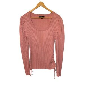 ALMOST FAMOUS mauve pink ribbed knit top with toes at the side XL
